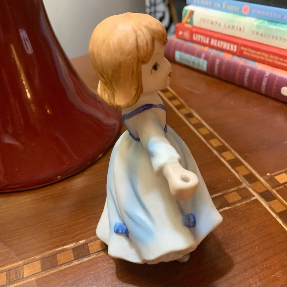 Vintage Blue Birthday Girl Candleholder Figurine Cake Topper Decoration Gift